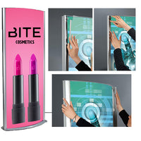 Convex double sided 27 by 67 illuminated poster display is easy to install with the SNAP OPEN side rails and the easy to slide in clips. Secure your poster from moving and from minor scratches with the magnetic protective overlay