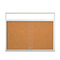 ENCLOSED BULLETIN 72" x 36" CORK BOARD (RADIUS EDGE) WITH SLIDING DOORS & PERSONALIZED HEADER