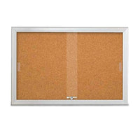 96 x 24 INDOOR ENCLOSED CORK BOARD SLIDING GLASS DOORS WITH RADIUS EDGES & MITERED CORNERS (SHOWN IN SILVER)
