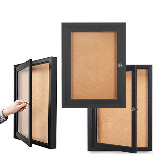 Wall Indoor Enclosed Bulletin Board 24 x 36 | Single Door Display Case in 4 Aluminum Finishes