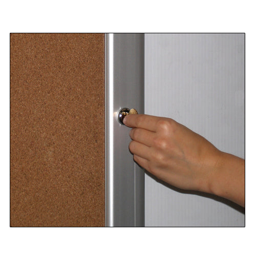 FRONT LOCKABLE 42" x 32" CORK BOARD CABINET (EACH DOOR SECURELY LOCKS)
