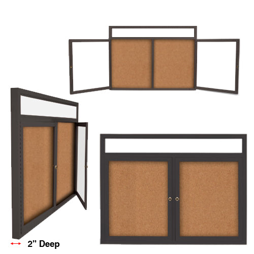 Indoor Enclosed Bulletin Boards 60" x 24" with Message Header (2 DOORS)