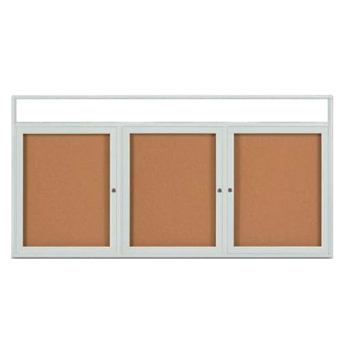 Enclosed Indoor Enclosed Bulletin Boards 72 x 36 w Message Header + Radius Edge 3 DOOR