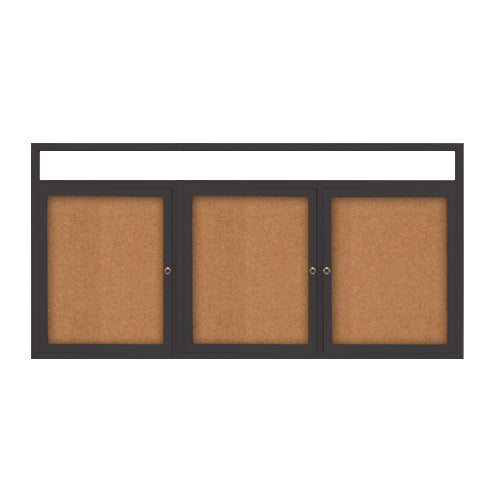 Indoor Enclosed Bulletin Boards 84" x 36" with Message Header (3 DOORS)