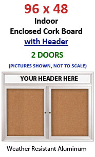 96x48 Indoor Enclosed Bulletin Boards 2-Door + Free Message Header