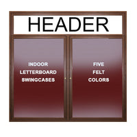 Indoor LED Lighted Enclosed Wood Framed Letter Boards with Header | Multiple Doors | 2 and 3 Door Display Cases