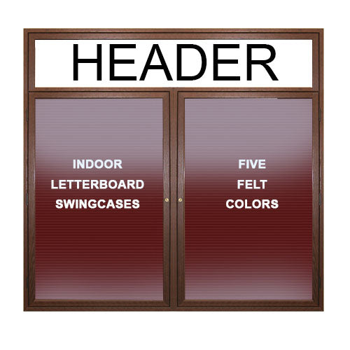 Indoor LED Lighted Enclosed Wood Framed Letter Boards with Header | Multiple Doors | 2 and 3 Door Display Cases