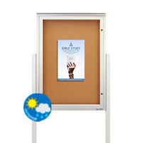 EXTREME WeatherPLUS™ Outdoor Enclosed Bulletin Board Stands with 2 Posts | Single Locking Door SwingCase 15+ Sizes & Custom