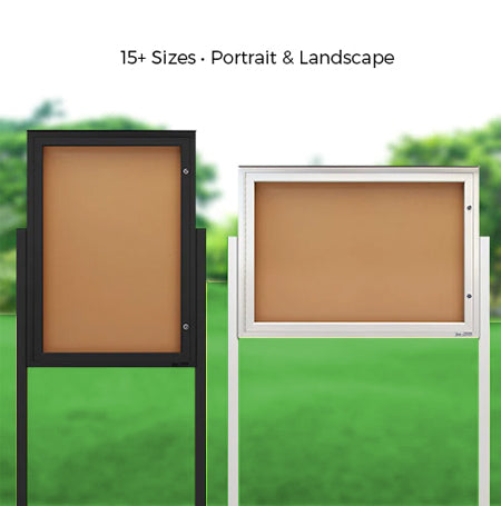 Free Standing Extreme WeatherPlus™ Outdoor Enclosed Bulletin Boards Come in 15+ Sizes in Portrait and Landscape