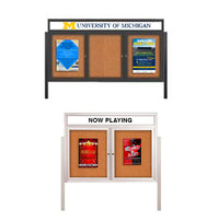 Freestanding Enclosed Outdoor Bulletin Boards with Message Header, Lights | 2-3 Door Locking Display Cases 35+ Sizes