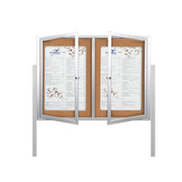 48x36 Free-Standing Outdoor Cork Bulletin Boards with LED Lights and Radius Edge Corners - Two Doors