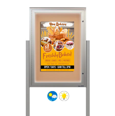 EXTREME WeatherPLUS™ Outdoor Enclosed Bulletin Board Standing with LED LIGHTS | Lockable Door in 15+ Sizes and Custom Sizes