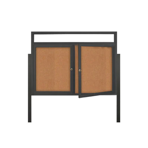 2-DOOR ILLUMINATED HEADER CORKBOARD 60" x 48" RADIUS EDGES WITH MITERED CORNERS (SHOWN IN BLACK)