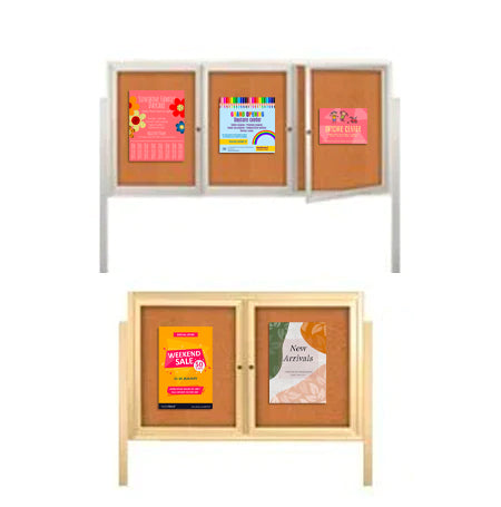 Radius Edge Outdoor Enclosed Lighted Bulletin Cork Board Displays 2 Posts | 2 & 3 Door | 35+ Sizes