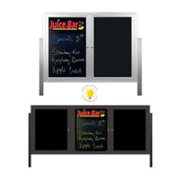 Outdoor Enclosed Dry Erase Marker Board with Posts and LED Lights (2 and 3 Doors) - Black Porcelain Steel
