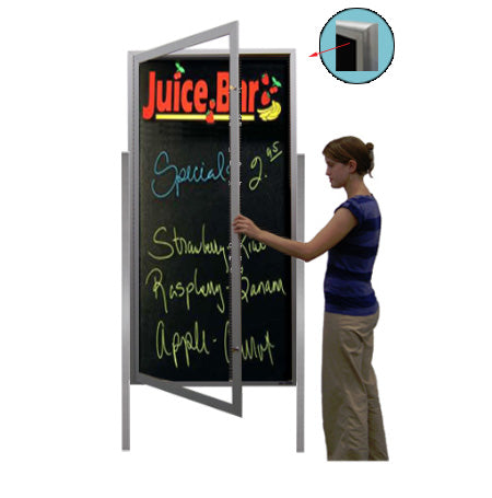 Extra Large Outdoor Dry Erase Marker Board with Radius Edge and Legs SwingCases | Black Magnetic Porcelain Steel