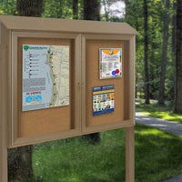 Double Door 40x40 Outdoor Message Center with Enclosed Cork Bulletin Board Standing on Two Leg Posts