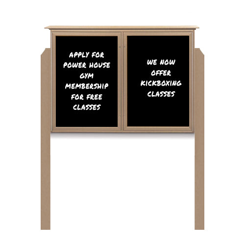 40" x 50" Outdoor Message Center - Double Door Magnetic Black Dry Erase Board with Header and Posts