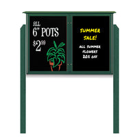 42" x 32" Outdoor Message Center - Double Door Magnetic Black Dry Erase Board with Header and Posts