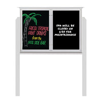 45" x 30" Outdoor Message Center - Double Door Magnetic Black Dry Erase Board with Header and Posts