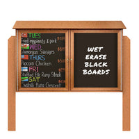 60" x 36" Outdoor Message Center - Double Door Magnetic Black Dry Erase Board with Header and Posts