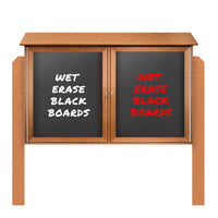 60" x 40" Outdoor Message Center - Double Door Magnetic Black Dry Erase Board with Header and Posts