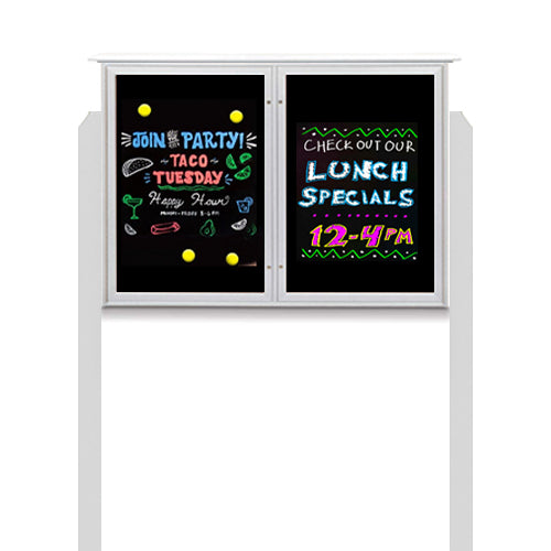 60" x 48" Outdoor Message Center - Double Door Magnetic Black Dry Erase Board with Header and Posts