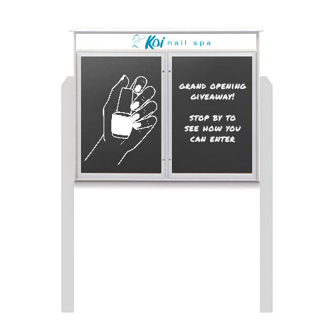 40" x 50" Outdoor Message Center - Double Door Magnetic Black Dry Erase Board with Header and Posts