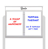 40" x 40" Standing Outdoor Message Center - Double Door Magnetic White Dry Erase Board with Header