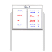 40" x 40" Standing Outdoor Message Center - Double Door Magnetic White Dry Erase Board with Header