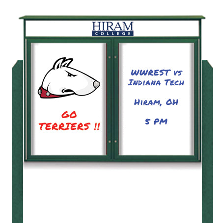 40" x 50" Standing Outdoor Message Center - Double Door Magnetic White Dry Erase Board with Header