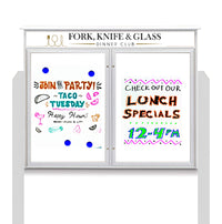 60" x 40" Standing Outdoor Message Center - Double Door Magnetic White Dry Erase Board with Header