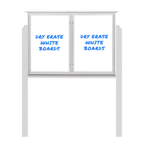 45" x 36" Outdoor Message Center - Double Door Magnetic White Dry Erase Board with Posts