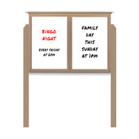 52" x 40" Outdoor Message Center - Double Door Magnetic White Dry Erase Board with Posts
