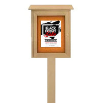 11 x 14 Outdoor Message Center Cork Board with Post | LEFT Hinged Single Door Information Board