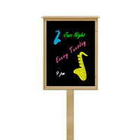 18" x 18" Outdoor Message Center - Magnetic Black Dry Erase Board with Post