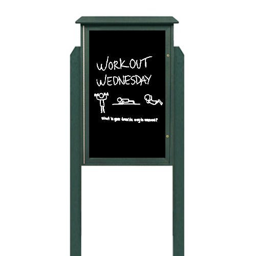18" x 24" Outdoor Message Center - Magnetic Black Dry Erase Board with Posts