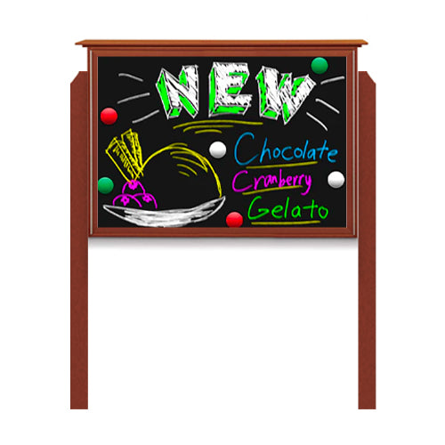24" x 32" Outdoor Message Center - Magnetic Black Dry Erase Board with Posts