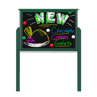 27" x 40" Outdoor Message Center - Magnetic Black Dry Erase Board with Posts