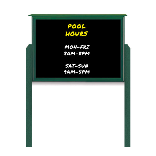 30" x 30" Outdoor Message Center - Magnetic Black Dry Erase Board with Posts