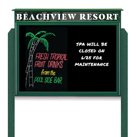 24" x 36" Outdoor Message Center - Magnetic Black Dry Erase Board with Header and Posts