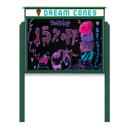 30" x 36" Outdoor Message Center - Magnetic Black Dry Erase Board with Header and Posts