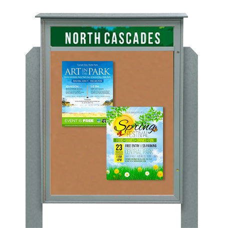 24x48 Standing Outdoor Message Center Information Board with Header | Maintenance Free (Image Not to Scale)