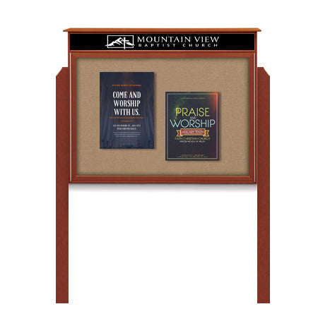 24x36 Outdoor Cork Board Message Center with Header and Posts - LEFT Hinged (Image Not to Scale)