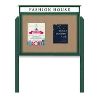 24x30 Outdoor Cork Board Message Center with Header and Posts - LEFT Hinged (Image Not to Scale)