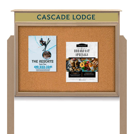 24x32 Outdoor Cork Board Message Center with Header and Posts - LEFT Hinged (Image Not to Scale)