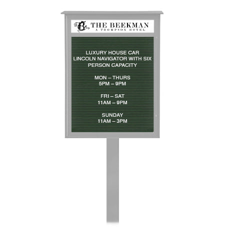 18" x 18" Outdoor "MINI" Message Center Letter Board with Header and Post (Left Hinged Single Door)