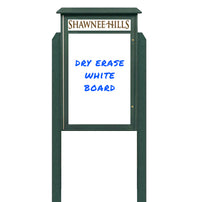 24" x 60" Freestanding Outdoor Message Center - Magnetic White Dry Erase Board with Header