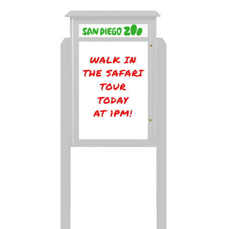 32" x 48" Freestanding Outdoor Message Center - Magnetic White Dry Erase Board with Header