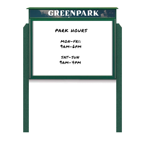 24" x 36" Outdoor Message Center - Magnetic White Dry Erase Board with Header and Posts